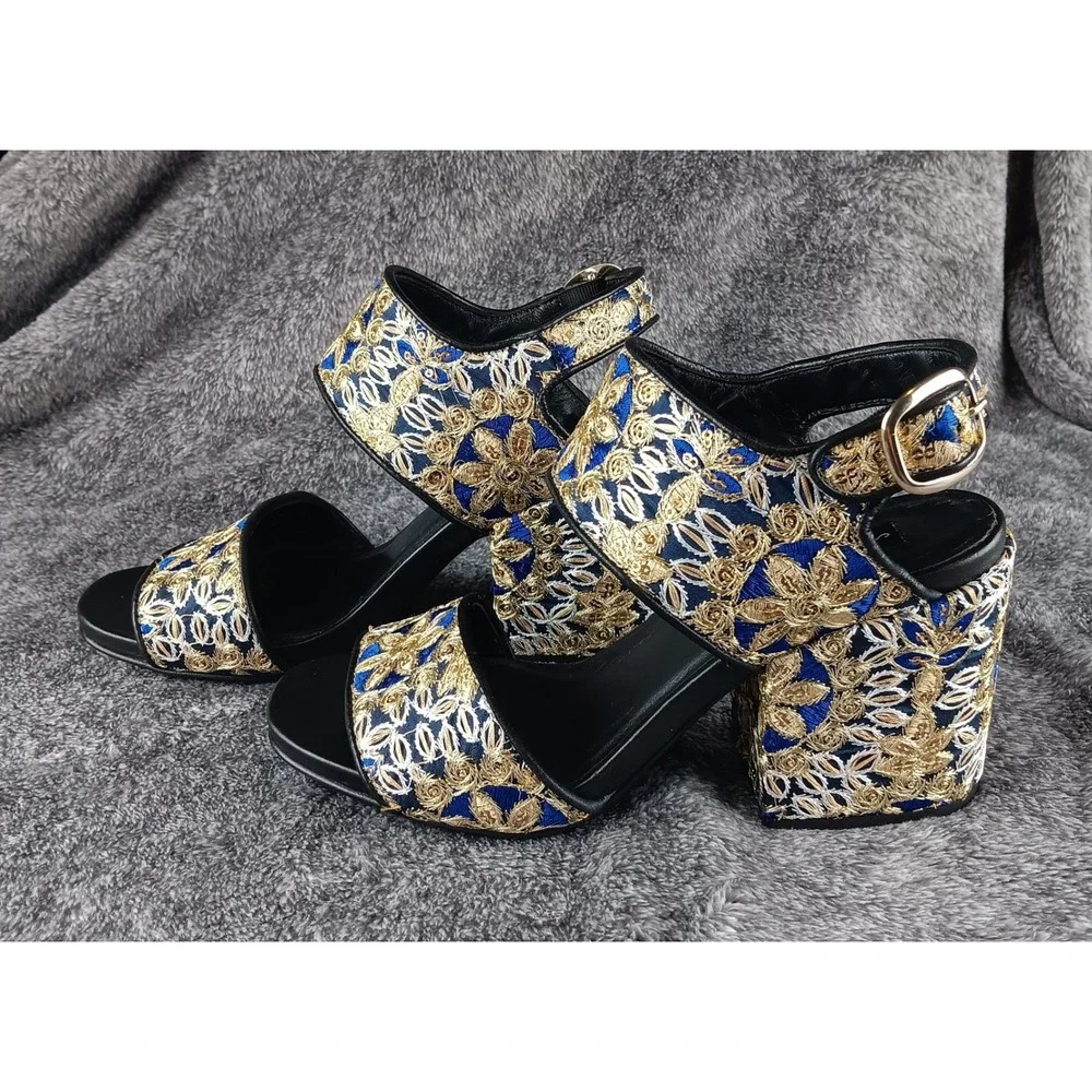 STEVEN BY STEVE MADDEN Embellished Platform Block‎ Heels Sandals Women's Size 38